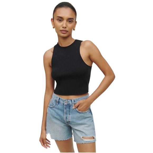 Reformation Tops - Reformation Carlota Sweater Ribbed Crop Tank Black Large